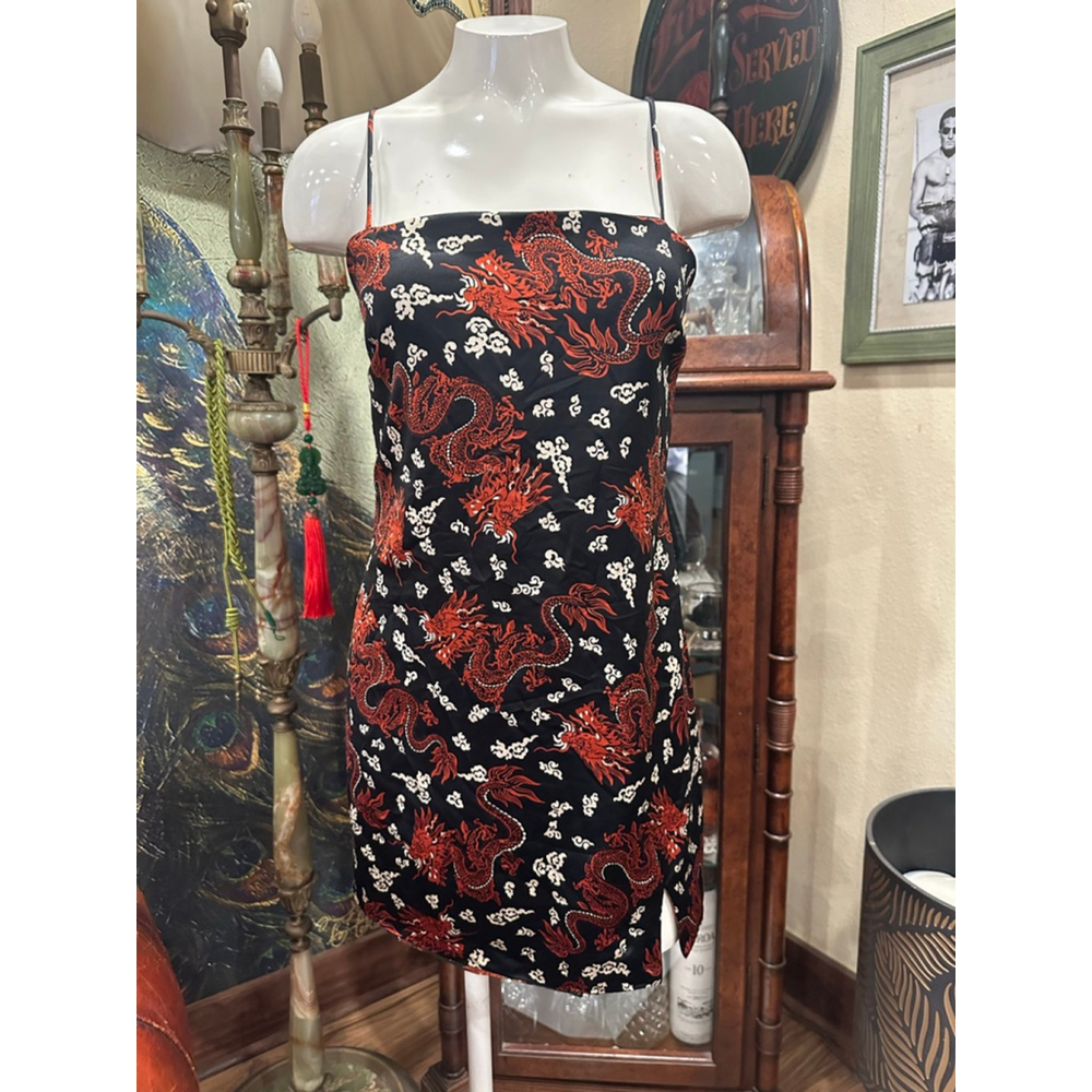 Zara Black Red Dragon Print Mini Dress S